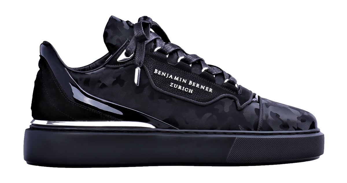 Women s Low Top BNJ RAPHAEL ALL BLACK REFLECTIVE CAMOUFLAGE CALFSKIN Benjamin Berner