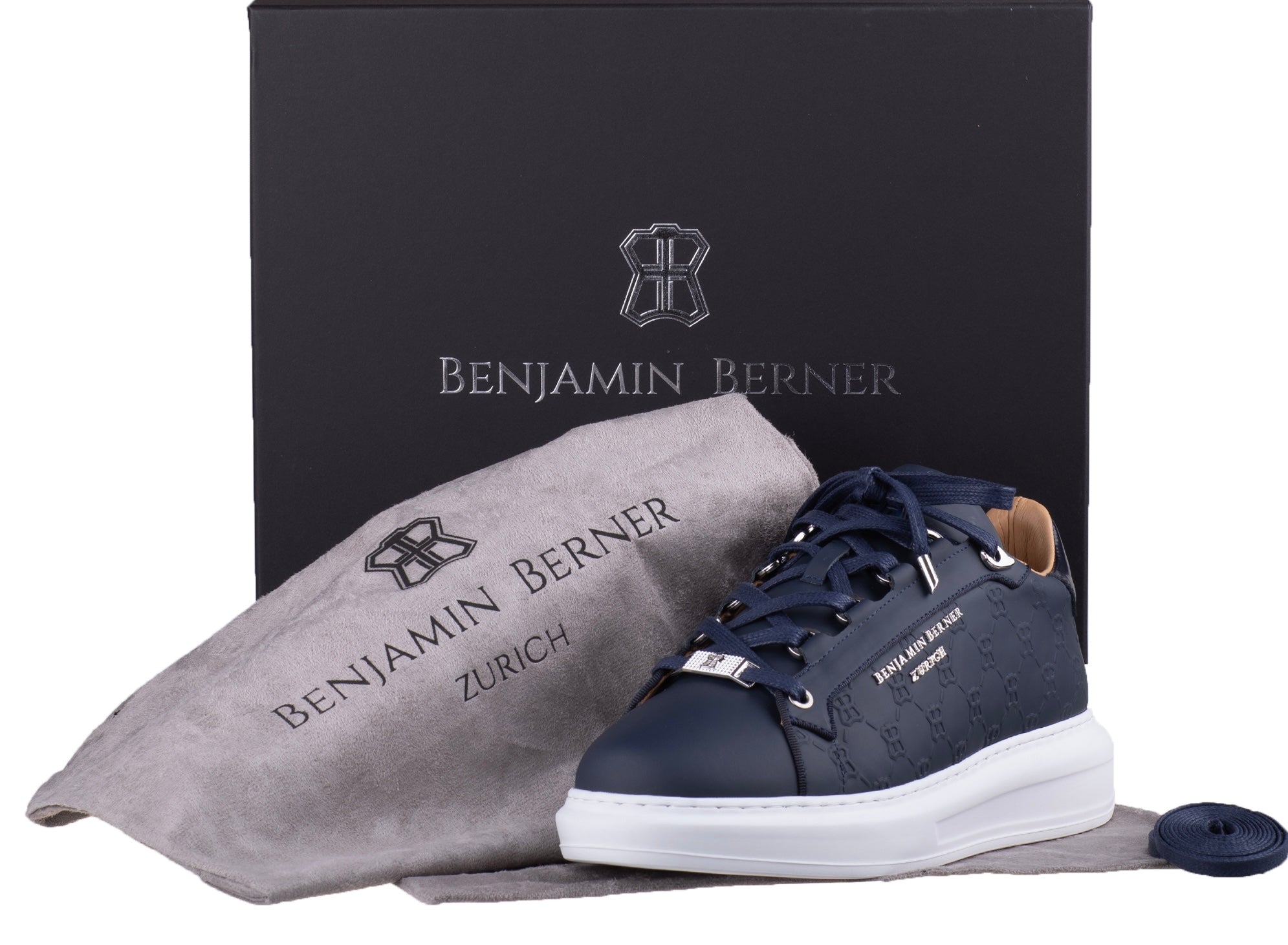 BNJ ACHILLE NAVY BLUE MONOGRAM EMBOSSED MATT NAPPA