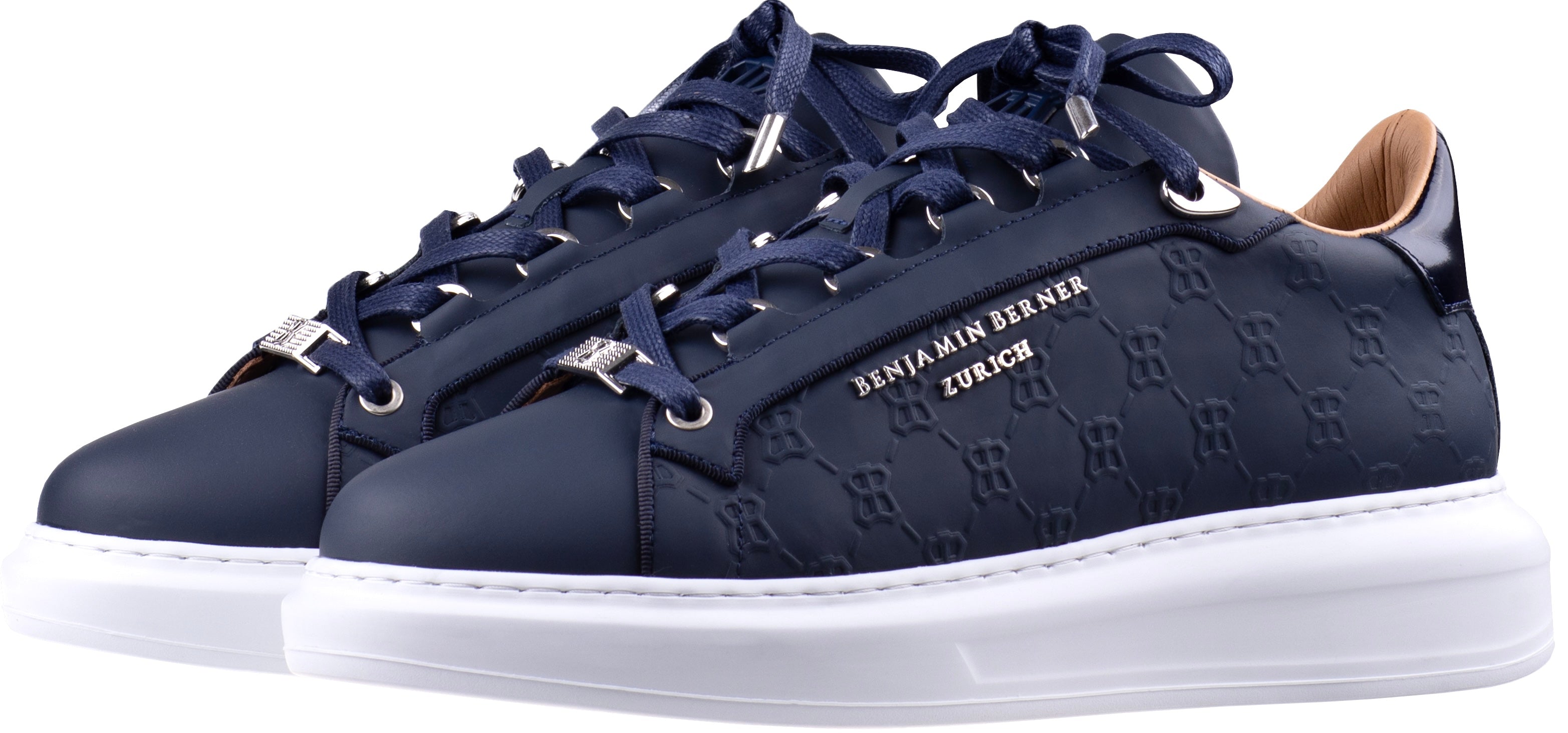 BNJ ACHILLE NAVY BLUE MONOGRAM EMBOSSED MATT NAPPA