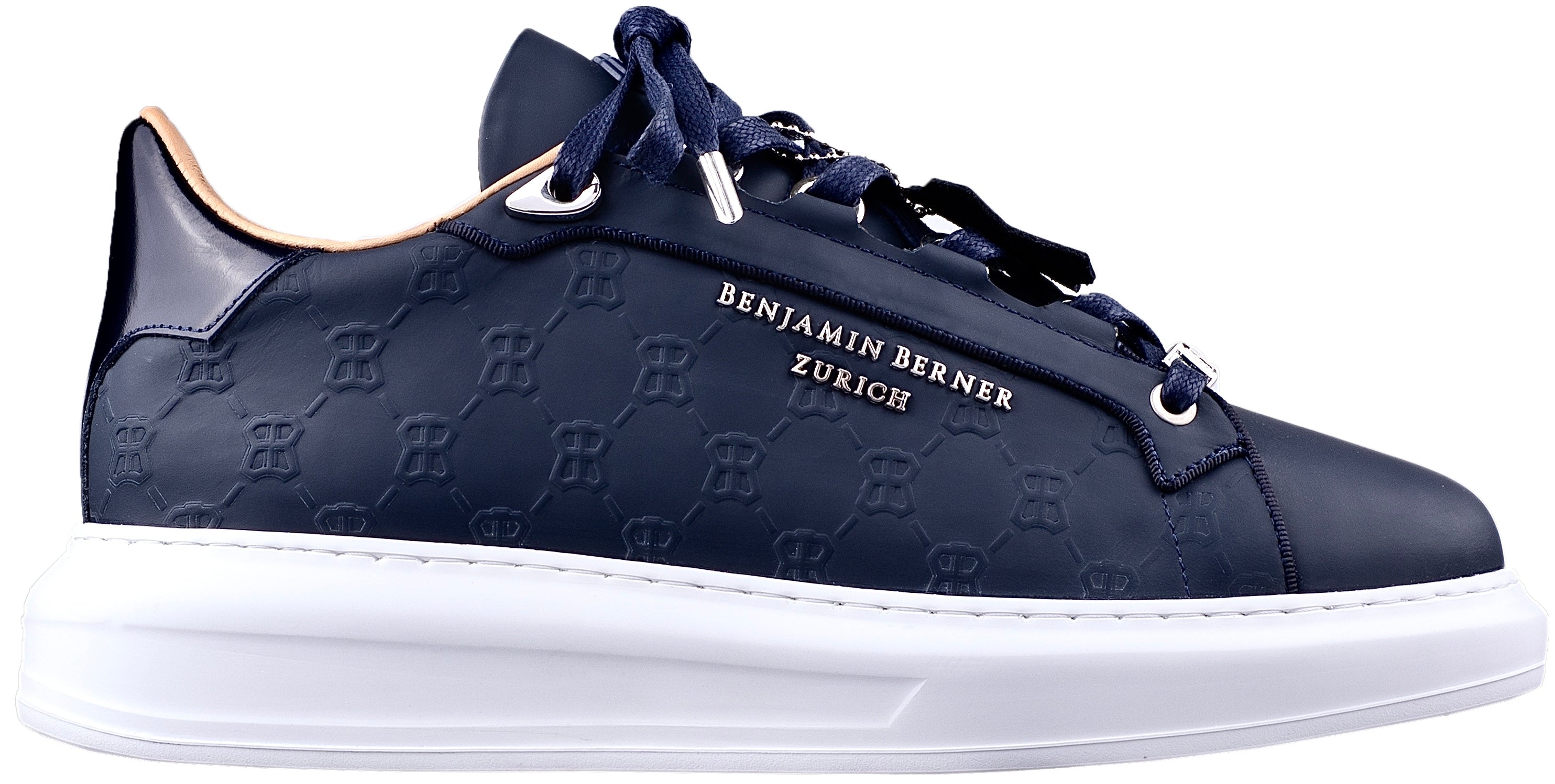 BNJ ACHILLE NAVY BLUE MONOGRAM EMBOSSED MATT NAPPA